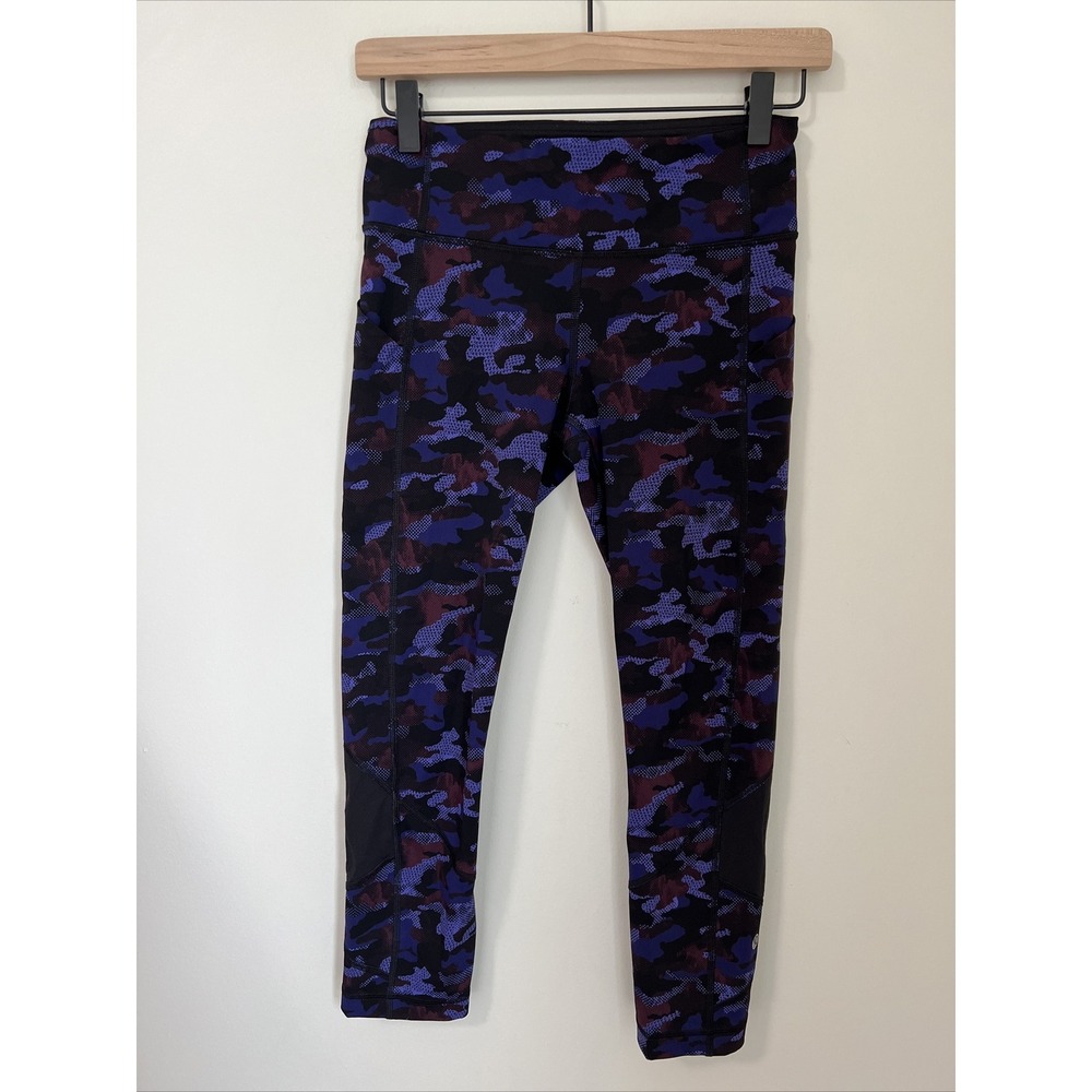 Lululemon Pace Rival Crop Hounds Camo Emperor Blue Black / Black Size 4 Running